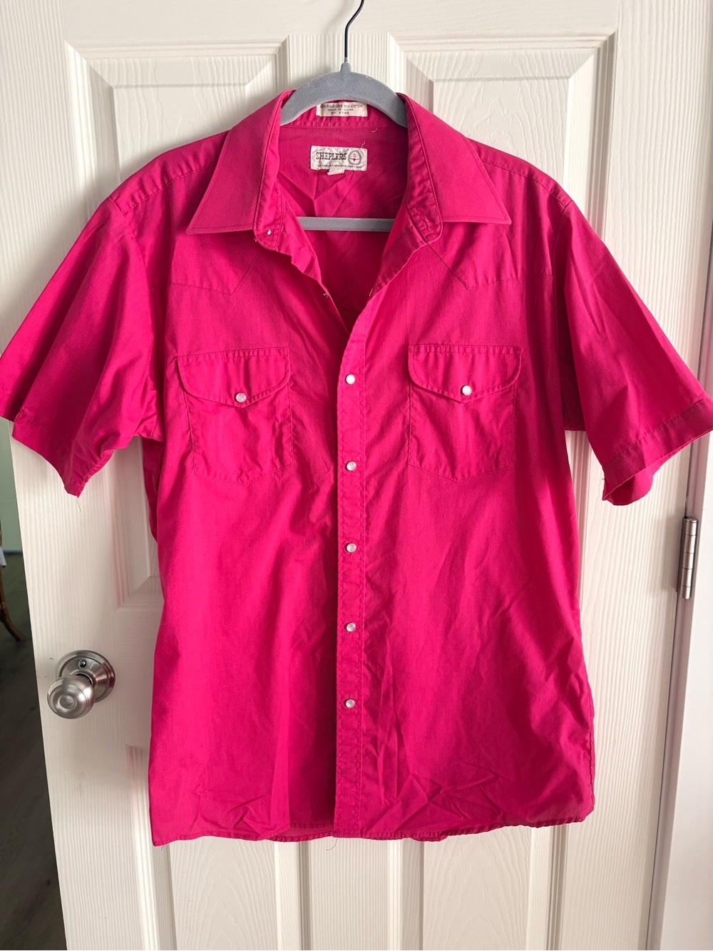 Sheplers Vintage Men’s Hot Pink Pearl Snap Western Shirt Short Sleeve 16